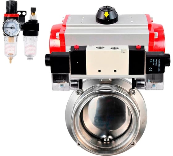 Затвор DN.ru 304-304-EPDM-2W-T-H Ду40 Ру10, с пневмоприводом SA-065, пневмораспределитель, PND1-T08-220VAC NAMUR, БПВ D050-110727