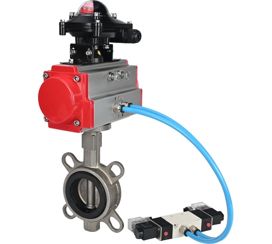 Затвор DN.ru 304-304-EPDM-2W-Fb-H Ду50 Ру16, с пневмоприводом SA-083, пневмораспределитель, PND1-T10-220VAC NAMUR, БКВ LSB-210 D050-111210