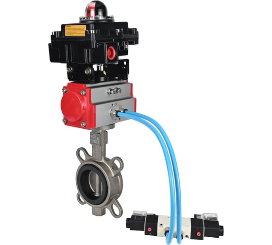 Затвор DN.ru 304-304-EPDM-2W-Fb-H Ду150 Ру16, с пневмоприводом DA-105, пневмораспределитель, PND1-T08-220VAC NAMUR, БКВ LSB-410 D050-110947
