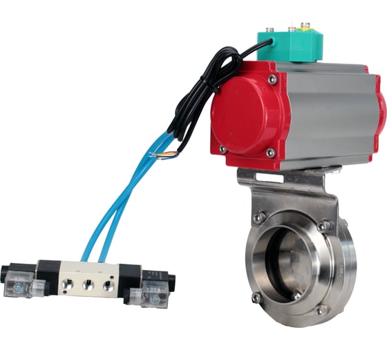 Затвор DN.ru 304-304-EPDM-2W-W-H Ду50 Ру10, с пневмоприводом SA-065, пневмораспределитель, PND1-T10-220VAC NAMUR, МППП-200 D050-111716
