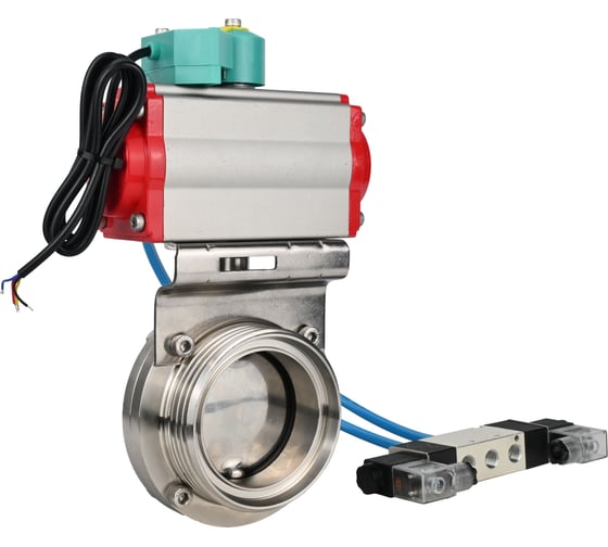 Затвор DN.ru 304-304-EPDM-2W-T-H Ду40 Ру10, с пневмоприводом SA-065, пневмораспределитель, PND1-T08-220VAC NAMUR, МППП-200 D050-110736