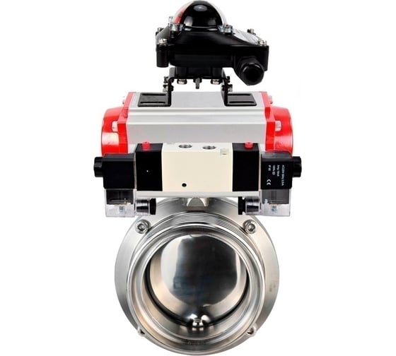 Затвор DN.ru 304-304-EPDM-2W-T-H Ду40 Ру10, с пневмоприводом DA-052, пневмораспределитель, PND1-T10-220VAC NAMUR, БКВ LSB-210 D050-110615