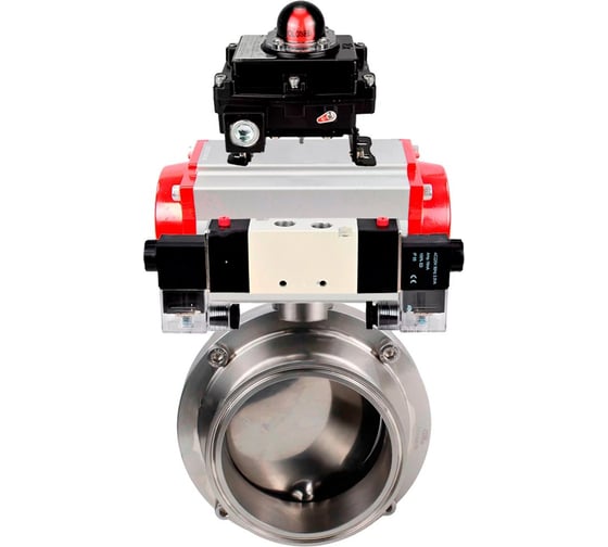 Затвор DN.ru 304-304-EPDM-2W-C-H Ду40 Ру10, с пневмоприводом DA-052, пневмораспределитель, PND1-T10-220VAC NAMUR, БКВ LSB-410 D050-110165