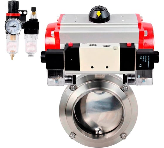 Затвор DN.ru 304-304-EPDM-2W-W-H Ду40 Ру10, с пневмоприводом DA-052, пневмораспределитель, PND1-T10-220VAC NAMUR, БПВ D050-111486