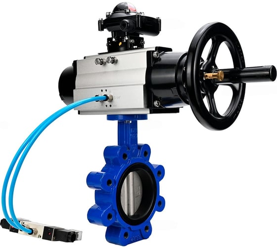 Затвор DN.ru QT450-304-NBR-2W-Fb-H Ду150 Ру16 LUG, с пневмоприводом DA-105-1, пневмораспределитель PND1-T10-220VAC NAMUR, БКВ LSB-210 D050-102219