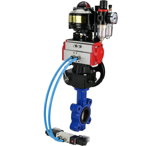 Затвор DN.ru QT450-QT450-EPDM-2W-Fb-H Ду100 Ру16 LUG, с пневмоприводом DA-083, пневмораспределитель PND1-T10-220VAC NAMUR, РД HDM-2, БКВ LSB-510, БПВ D050-101405
