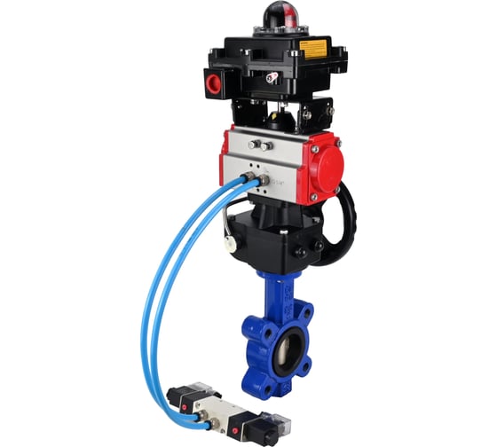 Затвор DN.ru QT450-QT450-EPDM-2W-Fb-H Ду100 Ру16 LUG, с пневмоприводом DA-083, пневмораспределитель PND1-T10-220VAC NAMUR, РД HDM-2, БКВ LSB-410 D050-101375