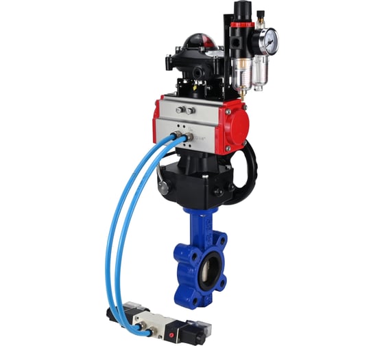 Затвор DN.ru QT450-QT450-EPDM-2W-Fb-H Ду100 Ру16 LUG, с пневмоприводом DA-083, пневмораспределитель PND1-T10-220VAC NAMUR, РД HDM-2, БКВ LSB-210, БПВ D050-101357