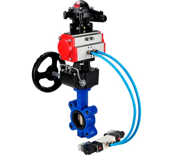 Затвор DN.ru QT450-QT450-EPDM-2W-Fb-H Ду80 Ру16 LUG, с пневмоприводом DA-083, пневмораспределитель PND1-T10-220VAC NAMUR, РД HDM-2, БКВ LSB-210 D050-101350