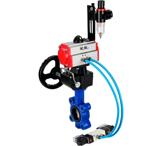 Затвор DN.ru QT450-QT450-EPDM-2W-Fb-H Ду100 Ру16 LUG, с пневмоприводом DA-083, пневмораспределитель PND1-T08-220VAC NAMUR, РД HDM-2, БПВ D050-101315