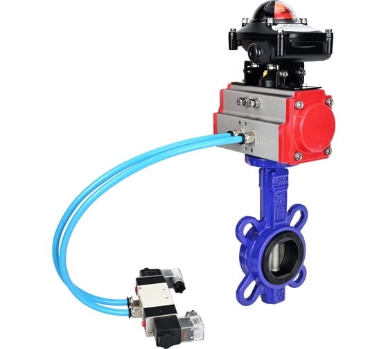 Затвор DN.ru QT450-316-EPDM-2W-Fb-H Ду100 Ру16, с пневмоприводом DA-065, пневмораспределитель PND1-T10-220VAC NAMUR, БКВ LSB-210 D050-102762