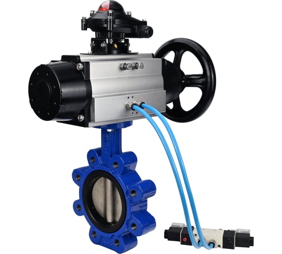 Затвор DN.ru QT450-QT450-EPDM-2W-Fb-H Ду125 Ру16 LUG, с пневмоприводом DA-105-1, пневмораспределитель PND1-T10-220VAC NAMUR, БКВ LSB-210 D050-101204