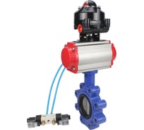 Затвор DN.ru QT450-304-NBR-2W-Fb-H Ду125 Ру16 LUG, с пневмоприводом SA-140, пневмораспределитель PND1-T08-220VAC NAMUR, БКВ LSB-510 D050-102477