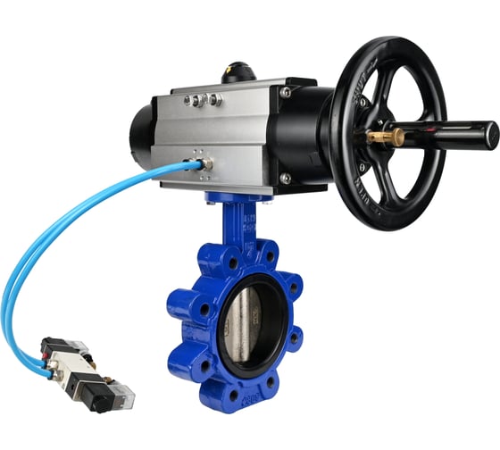 Затвор DN.ru QT450-QT450-EPDM-2W-Fb-H Ду125 Ру16 LUG, с пневмоприводом DA-105-1, пневмораспределитель PND1-T10-220VAC NAMUR D050-101200
