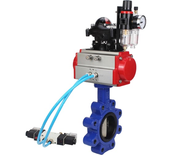 Затвор DN.ru QT450-QT450-EPDM-2W-Fb-H Ду125 Ру16 LUG, с пневмоприводом SA-140, пневмораспределитель PND1-T10-220VAC NAMUR, БКВ LSB-210, БПВ D050-101496
