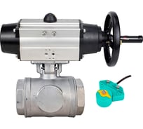 Кран шаровой DN.ru 316-316-PTFE-SP-T-ISO-H WDVF Ду65 Ру40, L-тип, с пневмоприводом DA-105-1, МППП-200 D160-86781