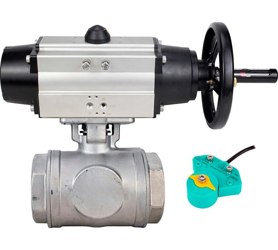 Кран шаровой DN.ru 316-316-PTFE-SP-T-ISO-H WDVF Ду65 Ру40, L-тип, с пневмоприводом DA-105-1, МППП-200 D160-86781