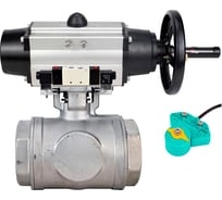 Кран шаровой DN.ru 316-316-PTFE-SP-T-ISO-H WDVF Ду65 Ру40, L-тип, с пневмоприводом DA-105-1, пневмораспределитель, PND1-T08-220VAC NAMUR, МППП-200 D160-86779