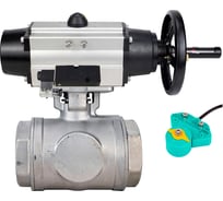 Кран шаровой DN.ru 316-316-PTFE-SP-T-ISO-H WDVF Ду65 Ру40, L-тип, с пневмоприводом DA-105-1, пневмораспределитель, PND2-24VDC NAMUR, МППП-200 D160-86778