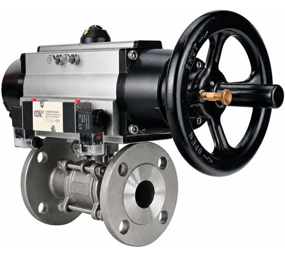 Кран шаровой DN.ru КШФПТ.304.180 Ду100 Ру16, фланц., PTFE, 17х17, с пн.приводом DA-105-1 и пн.распред PND1-S2EM-52-2-T08-220VAC D160-80985