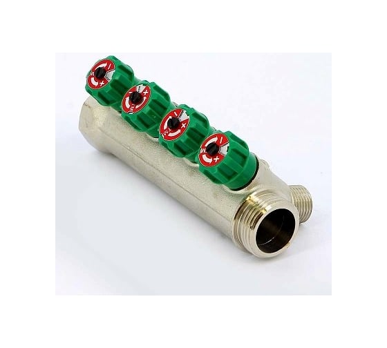 Коллектор Tiemme НВ 1", 4х(1/2'х16) Н 36 мм, никелированный, с вентилями 1840004