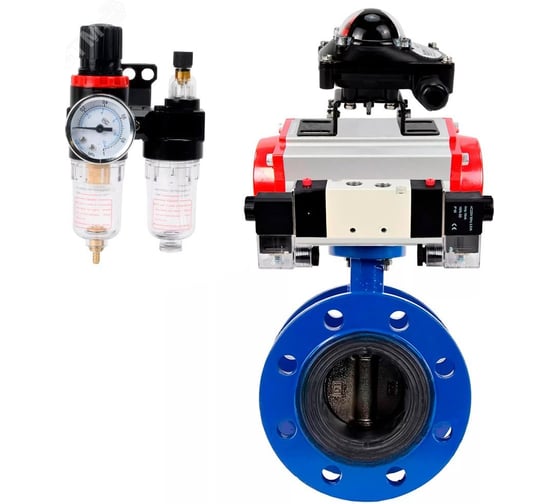 Затвор DN.ru GGG40-304-EPDM-2W-F-H Ду80 Ру16, с пневмоприводом DA-105, пневмораспределитель PND1-T10-220VAC NAMUR, БКВ LSB-210, БПВ D050-107110 1