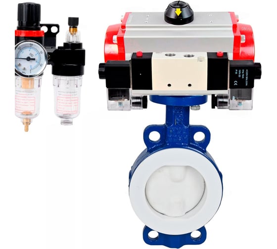 Затвор DN.ru WCB-WCB-PTFE-PTFE-Fb-H Ду100 Ру16 с пн.прив SA-130, пн.расп PND1-S2EM-52-2-T08-220VAC и БПВ D050-92038 1