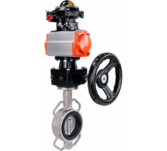 Затвор дисковый поворотный DN.ru 316L-316L-VITON Ду300 Ру16L с пн.приводом DA-140, руч.дубл. HDM-4 и БКВ LSB-210-02NM12-220/24 D050-93636