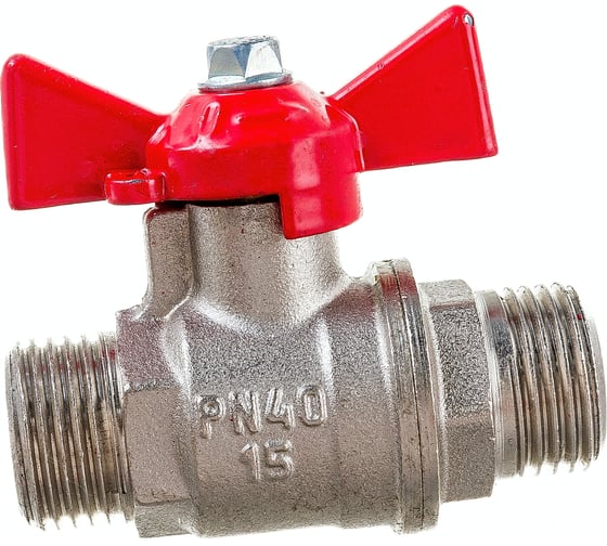 Шаровой для воды VALFEX 1/2" НР/НР бабочка, никелированная латунь 11Б27фт1М VF.219.NB1.012.Bir 1