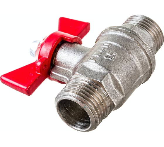 Шаровой для воды VALFEX 1/2" НР/НР бабочка, никелированная латунь 11Б27фт1М VF.219.NB1.012.Bir