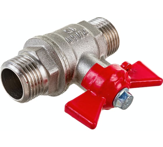 Шаровой для воды VALFEX 1/2" НР/НР бабочка, никелированная латунь 11Б27фт1М VF.219.NB1.012.Bir