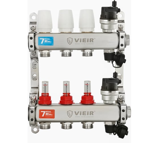 Коллекторная группа ViEiR 1x3/4 3 выхода из нержавеющей стали с расходомерами и воздухоотводчиками без кранов для теплого пола VR123-03A (V)