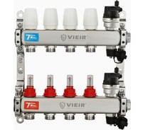 Коллекторная группа ViEiR 1x3/4 4 выхода из нержавеющей стали с расходомерами и воздухоотводчиками без кранов для теплого пола VR123-04A (V)