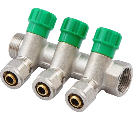 Коллектор SMT 3/4x16x3 с кр., 3 выхода НИКЕЛЬ 1871NY051603