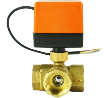 Кран DN.ru латунный 3-ходовой T-тип RP.BRASS.120.MM.025 Ду25 Ру16, электропривод 220В D160-00115