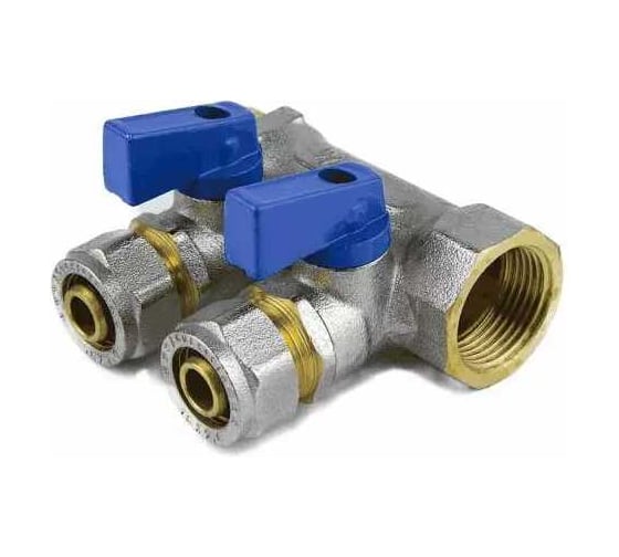 Коллектор Aquasfera латунный, с шаровыми кранами, синие рукоятки, 3/4", 4 выхода DN16, обжим для металлопластиковой трубы, 35 мм 7015-05 130-0565