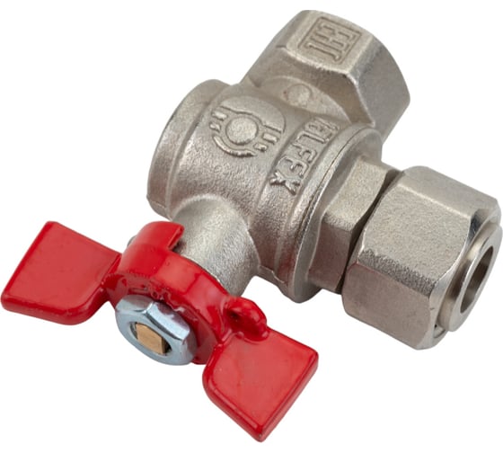 Шаровой кран VALFEX PREMIUM для воды, угловой, с накидной гайкой, 1/2" ВР/ВР, бабочка VF.266.NB1.012.PREMIUM
