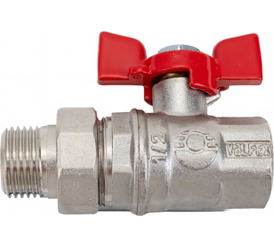 Шаровой кран VALFEX PREMIUM для воды, с американкой, 1/2" ВР/НР, бабочка VF.227.NB1.012.PREMIUM