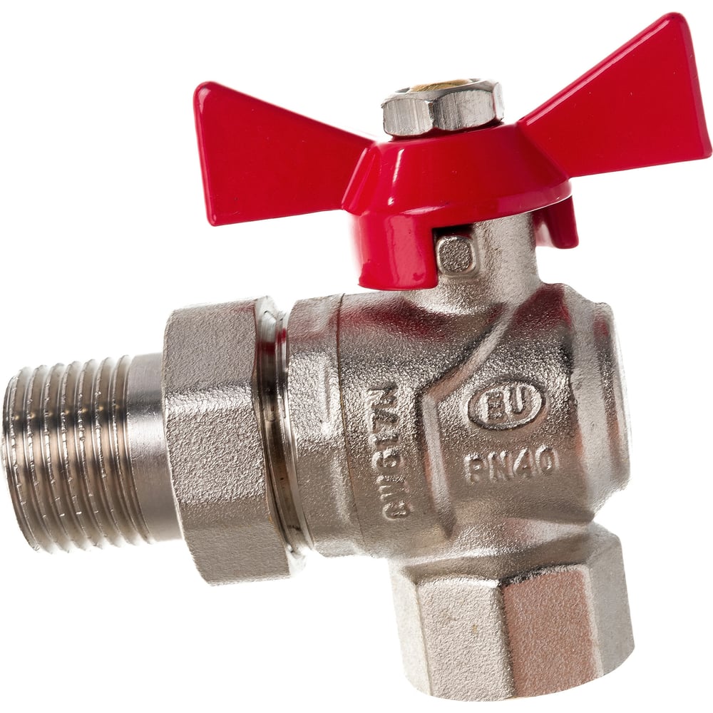 Шаровой кран KROMWELL Grand угловой с американкой ручка-бабочка 1/2" ВР ...