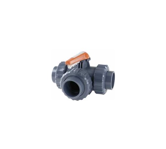 Кран шаровой трехходовой HIDROTEN ПВХ 63 под клей, тип - L, PTFE/EPDM, Hidroten, Испания 111V006 СК9363Л_И