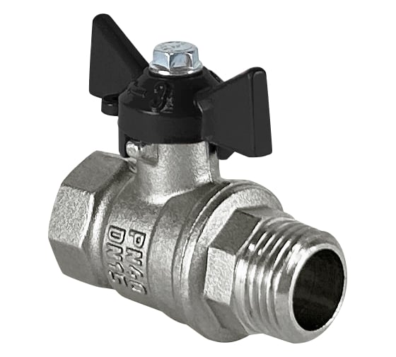 Кран шаровой латунный Valfex БИРКА DeltaPro для воды 3/4 ВР/НР бабочка, никелированный 11Б27фт1М (80/20) VF.218.NB1.034.DP.Bir