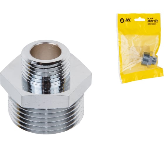 Ниппель ред. AV Engineering 1 нар. х 1/2 нар. хром, (инд. упак.) AVE303020 ЦЗ-3336036480