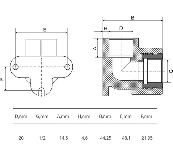 Водорозетка GIBAX полипропилен, 20x1/2" ВР, белая, 2 шт. PPL18-02031