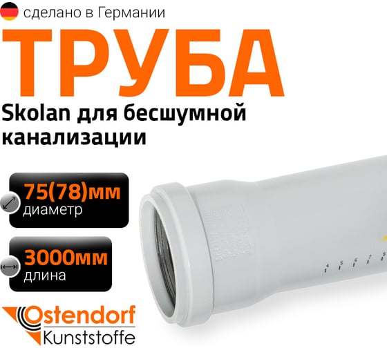 Труба бесшумной канализации Ostendorf Skolan Safe 78х3000 мм, SKEM 333070