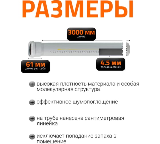 Труба бесшумной канализации Ostendorf Skolan Safe 78х3000 мм, SKEM 333070