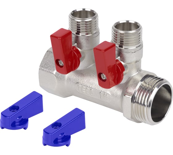 Коллектор с шаровыми кранами TEBO 1"x1/2" НР, 2 выхода T-КБ.403.1-12.2.CN