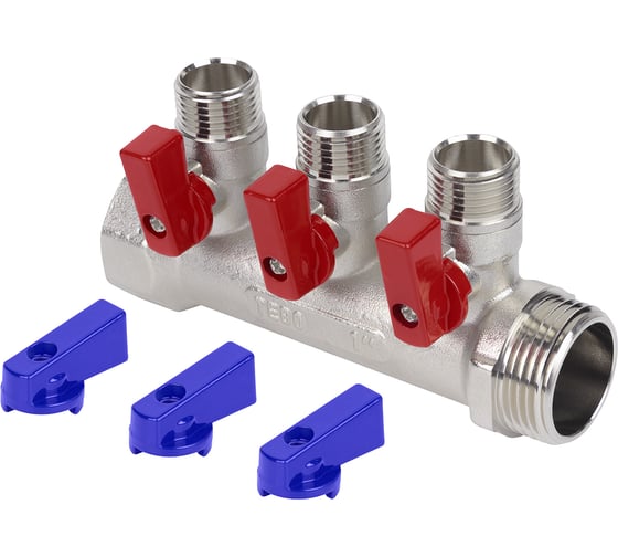 Коллектор с шаровыми кранами TEBO 1"x1/2" НР, 3 выхода T-КБ.403.1-12.3.CN