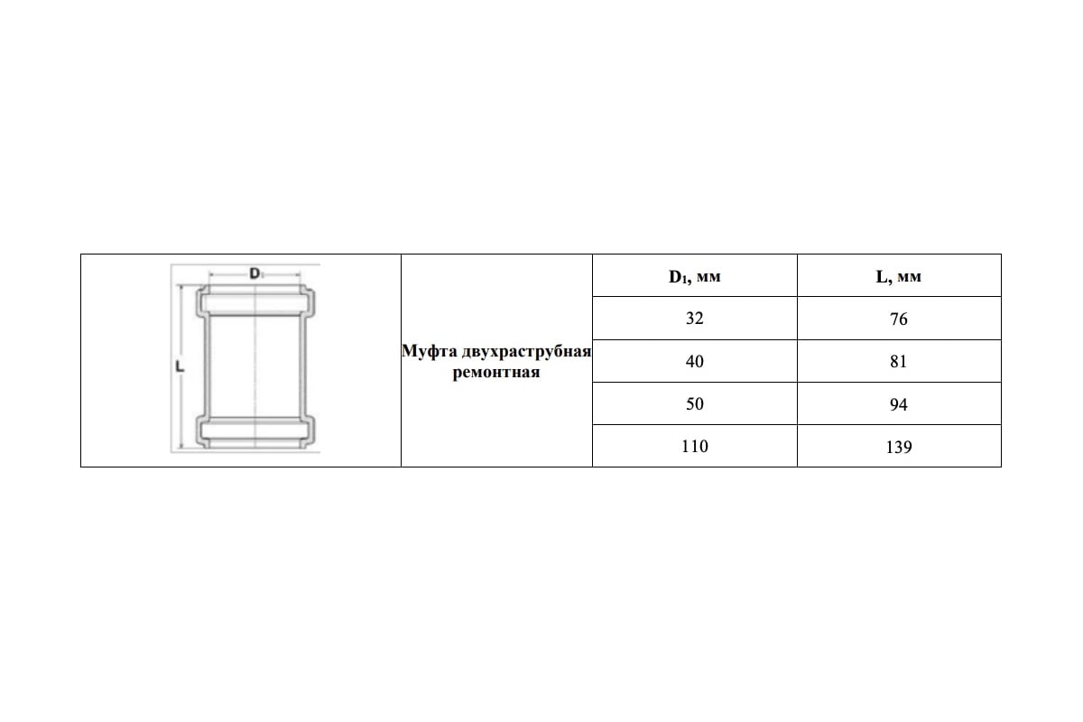 Двухраструбная муфта VALFEX 50 мм, внутренняя канализация 20106050 ...