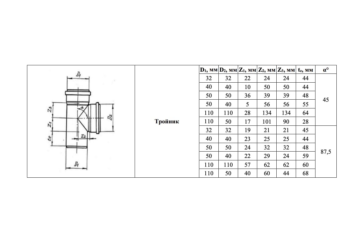 Тройник VALFEX 45 градусов, 50-50, внутренняя канализация 22050050 ...