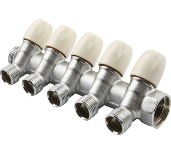 Коллектор Tiemme 5 отв. регулируемый 3/4х1/2 (латунь, с переходниками 1/2 (16)) 1860017